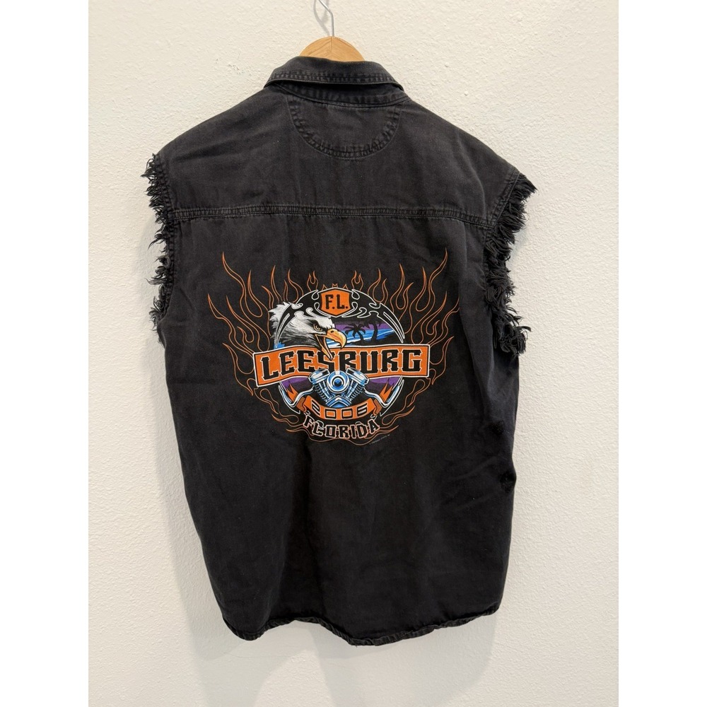 Lightening Clothing Mens M Leesburg 2006 Eagle Biker Denim Cut Off Vest Jacket